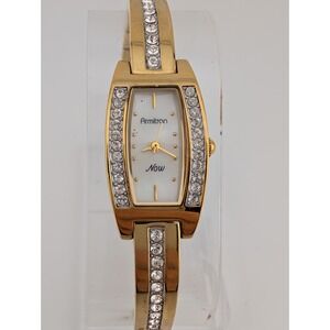 Armitron Now Watch Womens Gold Tone Rhinestone MOP‎ Dial 75/2950- New Battery